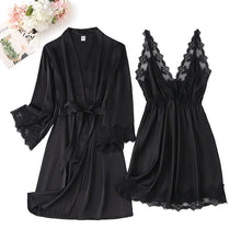Load image into Gallery viewer, 2PCS Rayon Kimono Bathrobe Robe Set Lace Floral Sexy Bride Dressing Gown