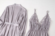 Load image into Gallery viewer, 2PCS Rayon Kimono Bathrobe Robe Set Lace Floral Sexy Bride Dressing Gown