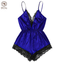 Load image into Gallery viewer, Bodycon Jumpsuits Sleepwear Lace Romper Deep V Satin Nightwear