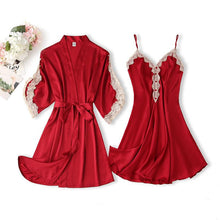 Load image into Gallery viewer, 2PCS Rayon Kimono Bathrobe Robe Set Lace Floral Sexy Bride Dressing Gown