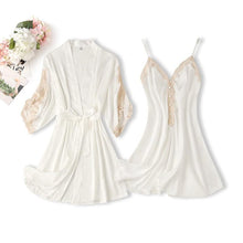 Load image into Gallery viewer, 2PCS Rayon Kimono Bathrobe Robe Set Lace Floral Sexy Bride Dressing Gown