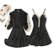 Load image into Gallery viewer, 2PCS Rayon Kimono Bathrobe Robe Set Lace Floral Sexy Bride Dressing Gown