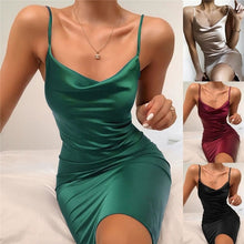 Load image into Gallery viewer, V Neck High Waist Off Shoulder Black Red Silk Slip