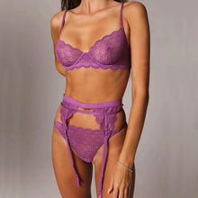 Load image into Gallery viewer, Red bra set with steel ring sexy garter belt