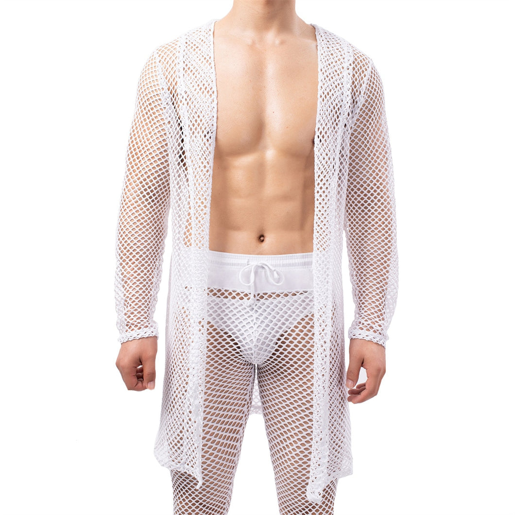 Mens Hollow Out Bathrobe Pants Sets Pajamas