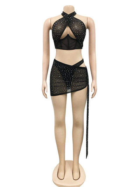Crystal Skirt Set Nightclub Outfits