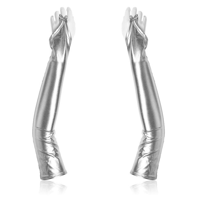Sexy Stretch PU Leather Gloves Shiny